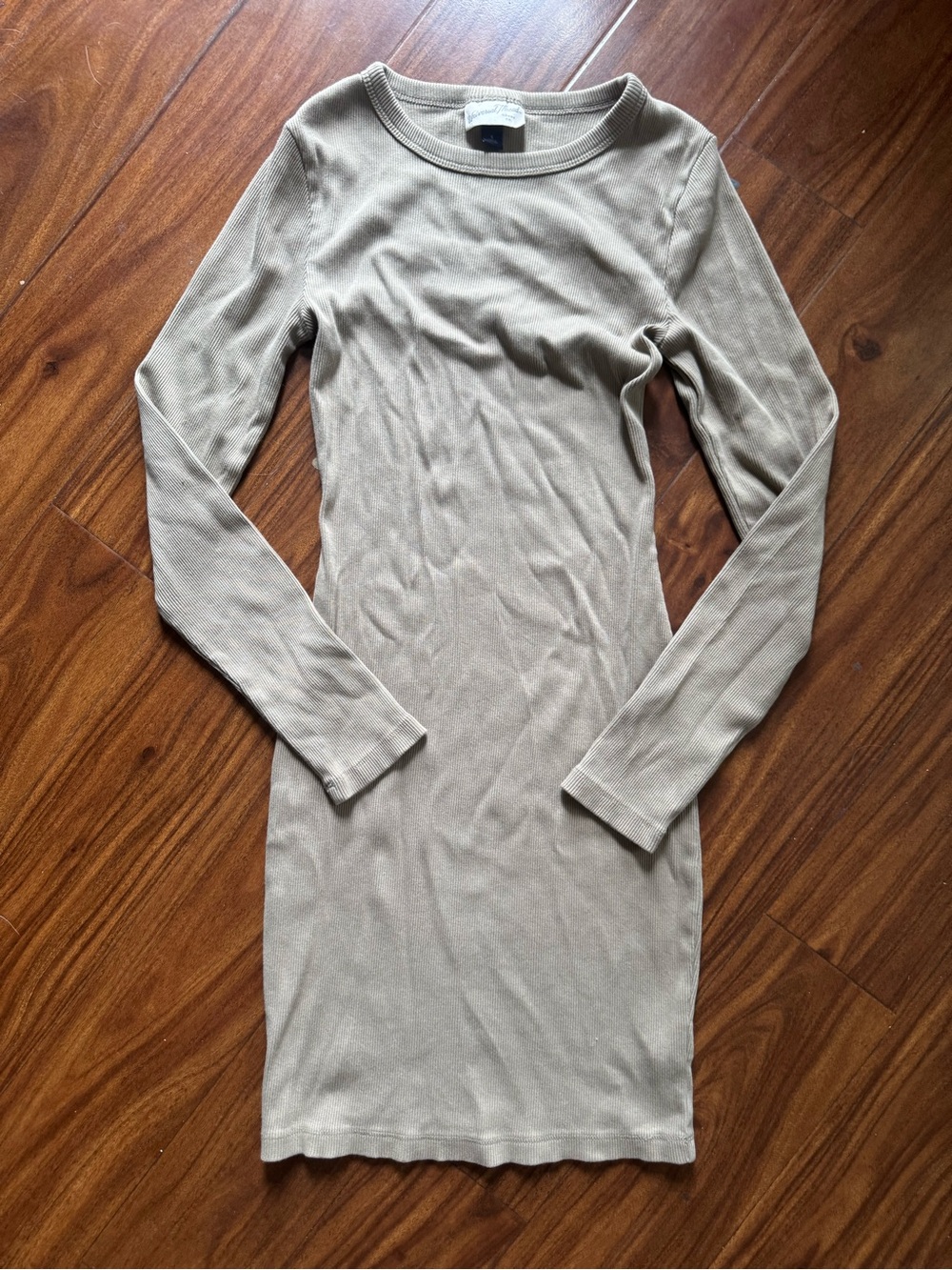 Universal Thread Long-Sleeve Ribbed Midi Dress in Taupe